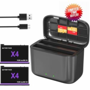 Prodrocam Battery Chargers with 2 Batteries for Insta360 X4 Action Camera Dual Ports Quick Charging Hub Charging Hub Supports 2 Batteries (Chargers + 2 Batteries)