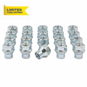 Wheel Accessories Parts 20 Pcs M14 2.0 14x2.0 Thread ET Bulge Acorn (Extra Thread for Spacers) 1.00" Long Lug Nut Bright Zinc 3/4" 19mm Hex Fits 1997 to 1999 Ford F150 Expedition Lincoln Navigato