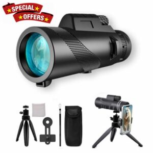 80x100 Monocular Telescope High Powered for Smartphone Monoculars for Adults High Definition Monocular Telescope for Stargazing Hunting Wildlife Bird Watching Travel Camping Hiking (Black)