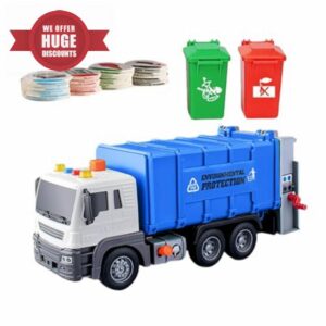 Folpus Friction Powered Garbage Truck Toy Recycling Truck with Trash Can Dumping Function Realistic Push and Go Car for Girls Boys