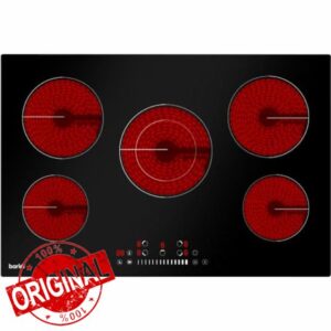 77cm 8200W 5 Zone Ceramic Burner Electric Hob - Black Glass Touch Control Flush