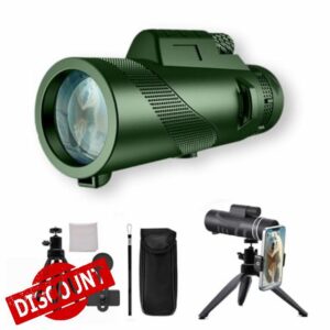 80x100 Monocular Telescope High Powered for Smartphone Monoculars for Adults High Definition Monocular Telescope for Stargazing Hunting Wildlife Bird Watching Travel Camping Hiking (Green)