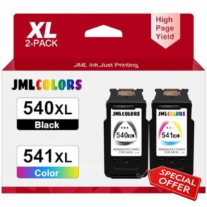 JMLCOLORS 540XL 541XL Twin Pack Compatible for Canon 540 and 541 Ink Cartridges PG-540XL Black CL-541XL Colour for Pixma MX475 MG4250 MG3600 MG3150 MG3250 MG3550 MG3650 MG3650S TS5150 TS5151-600 pages