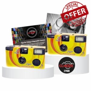 Disposable Camera Bundle with Novocolor APM401004 Single-Use Film Cameras with 27 Exposures x2 and Clikoze Disposable Photography Tips Card