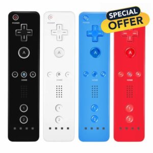 AUFGLO Wii Controller 4 Pack - Wii Remote with Silicone Case and Wrist Strap(Black - White - Red - Blue)
