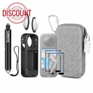 LEWOTE 8 in1 Compatible with Insta360 X3 Accessories Kit[Silicone Camera Case][Dual Lens Guards Cover][Selfie Stick][Screen Protector Film][Carrying Case Bag with Carabiner and Anti-Loss Lock]