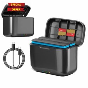 360 X4 Fast Battery Charger Hub for Insta360 X4 Action Camera Battery Charging Station Storage Box with SD Card Slots and USB C Charging Cable