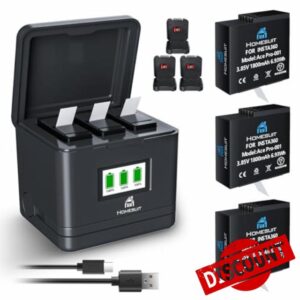 Homesuit Insta360 Ace Pro Replacement Battery 1800mAh and 3 Slots LCD Charger Kit for Insta360 Ace Pro/Insta360 Ace Camera Including Battery Box with SD Card Memory (3 Pack)