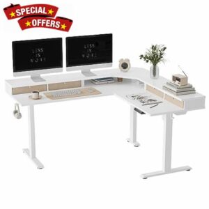 FEZIBO 160 x 60 cm L Shaped Standing Desk with 4 Drawers