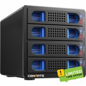 CENMATE 4 Bay Hard Drive Enclosure with Cooling Fan for 2.5/3.5" SATA HDD/SSD With USB A/C 3.0+eSATA Cable