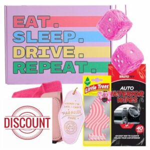 llanochslif I Love My Car - Pink Bundle of 6 First Car Accessories & Car Care Kit Gift Set for Her - Car Kit for Drivers & Car Lovers - Car Gifts for Women with Car Cleaning Kit - New Car Accessories