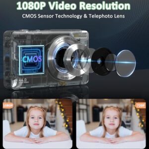 FHD 1080P 44MP Digital Compact Camera with 2.4" LCD Screen Anti-shake Digital Cameras Rechargeable Portable Camera for Photography
