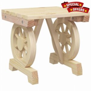 idaXL Solid Wood Fir Garden Footstool - 40x36.5x38.5 cm - Versatile Outdoor Stool/Coffee Table with Wagon Wheel Design for Patio/Terrace