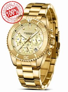 HANPOSH Mens Watches Chronograph Stainless Steel Analog Quartz Watch Waterproof Men's Wrist Watches Business Casual Fashion Watch for Me