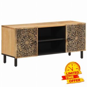 idaXL Retro Solid Mango Wood TV Cabinet/Media Unit with Iron Legs