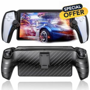 Upgraded Case for Playstation Portal with Kickstand-TPU Soft Case Protective Stand for PS Portal Accessories-Full Protection&Non-Slip Grip Cover for Playstation Portal Remote Player-Black