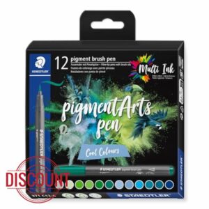 STAEDTLER 371 C12-6 Pigment Arts Brush Pen - Assorted Cool Colours (Pack of 12)