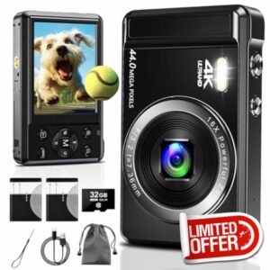 4K Digital Camera 44MP Autofocus - Compact Camera with 32G SD Card & 2 Batteries 16X Digital Zoom Portable Digital Camera for Kids Teen Students Seniors Beginne