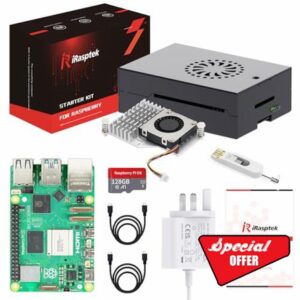 iRasptek Raspberry Pi 5 8GB Starter Kit -128GB Pre-installed Raspberry Pi OS Bookworm (Aluminum Case)