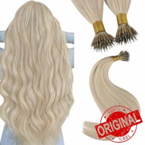 YoungSee Nano Ring Hair Extensions Blonde Nano Remy Hair Extensions Warm Ash Blonde Highlights Bleach Blonde Real Hair Extensions Nano Beads Cold Fusion Nano Loop Hair Extensions Blonde 20inch 50s 50g