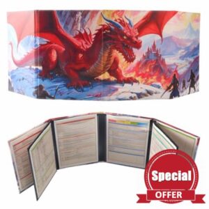 DND 5e DM Screen 8 Faux Leather Deluxe Panel 2 Swinging Wet Erase Pockets and Dungeon Master Cheat Sheet Dungeons and Dragons GM Terrain Accessories TTRPG Map Gift for D&D Game Master Players