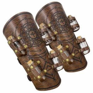 HiiFeuer Medieval Embossed Alchemy Bracers with 8 Cork Vials