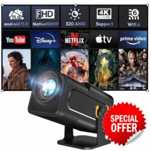 Smart Mini Projector XGODY Gimbal5 Android 11 Full HD Projector Native 1080P 4K Support 5G WiFi 6 Bluetooth 5.0 Home Movie Projector Electric Focu Auto Keystone 180 Rotating For PC/Lap/PS5 Dull Black