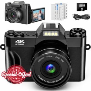 Digital Camera 4K 56MP UHD Vlogging Camera with 3'' 180° Flip Screen