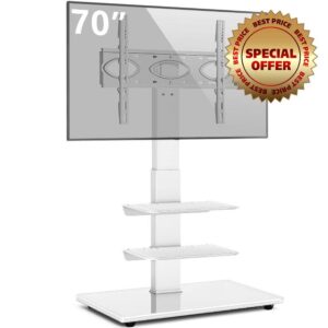 RFIVER TV Floor Stand with 3 glass Shelves for 32-70 inch LCD/LED Flat Curved Screen