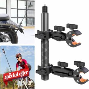 UNSTINCER Double Clamp Camera Mount with 118cm Selfie Stick for Third Person Shot