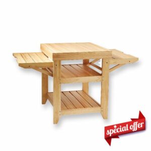 Wooden BBQ Pizza Oven Table | Patio Garden Al-Fresco Dining | Outdoor Cooking | Garden Furniture | Crafted From Premium-Quality Vacuum-Treated Rubber Wood | Easy 2 Person Assembly