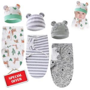 iSpchen 3 Sets Baby Swaddling Cloth and Hat Baby Sleeping Bags Newborn with Hat Warm Windproof Baby Shower Wrap for Newborn Babies
