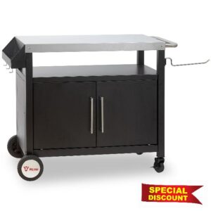 BBQ-Toro barbecue trolley | 103.5 x 59 x 81 cm | Silver/Black | Barbecue table with large work surface | BBQ side table | Food prep table | Portable garden trolley | Outdoor barbecue cabine