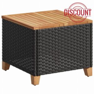 idaXL Garden Table - Black Poly Rattan & Acacia Wood