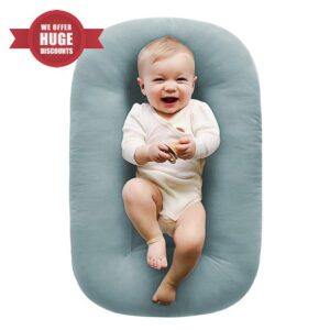 ESSECMBS 2pcs Portable Baby Snuggle Nest Sleeper + Pillow Cover Set Infant Lounger Bed for Travelling Soft Head Support Baby Bed for Newborns 0-12 Months (1