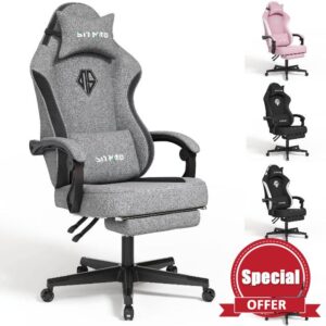 SITMOD Gaming Chair with Footrest-Computer Ergonomic Video Game Chair-Backrest and Seat Height Adjustable Swivel Task Chair for Adults with Lumbar Support(Gray)-Fabric