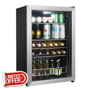 HCK Beer Fridge 115L Freestanding Beverage Fridge with Dual-Glazed Glass Door