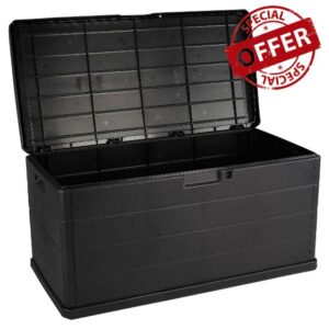 URBN GARDEN 350L Heavy Duty Plastic Garden Storage Box Huge Capacity Patio Deck Outdoor Container with Handles & Wheels Anthracite Colou