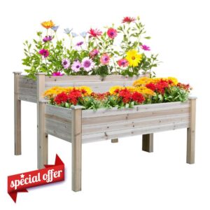Outsunny 76H x 115L x 114Wcm 2-Piece Solid Fir Wood Plant Raised Bed Flower Vegetable Herb Grow Box Stand Garden Step Planter Stand Free Combinatio