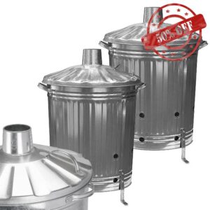 Pluto Packaging Extra Large heavy Duty 90 Litre Galvanised Metal Outdoor Fire Burning Bin Complete With Reverted Handles