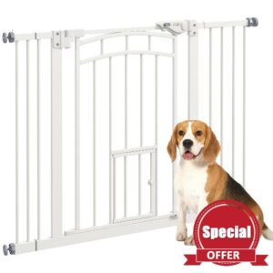 PawHut Stair Gate Dog Gate Pet Barrier Pressure Fit Safety Gate with Small Cat Door