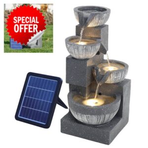 BTGGG Solar Water Feature Outdoor Solar Powered Garden Water Features Solar Water Fountain with Lights Solar Waterfall Decoration for the Garden Outdoor - 4 Tier Cascading Bowl Solar Fountai