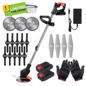 DJROLL Cordless Grass Trimmer with Charger and 2 Lithium Battery