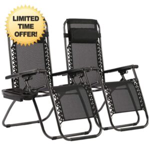 Sakusei Tools Zero Gravity Black Folding Garden Chair Sun Lounger Pack of 2