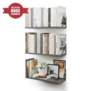CASSA Wall Mounted Floating Book Shelves for Wall Set of 3
