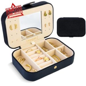 Benevolence LA Jewellery Box for Women | Travel Jewellery Box | Small Jewellery Case Organiser | Velvet Jewellery Organiser | Earring Organiser Box with Mirror - Ebony