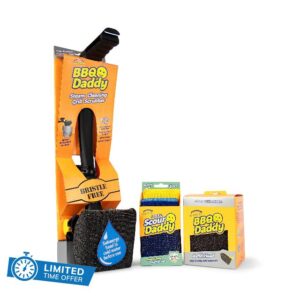 Scrub Daddy BBQ Bundle - BBQ Daddy with Refill + Scour Daddy Steel (2ct) - Bristle-Free Grill Scraper + Scrub Brush - Cut Through Charred Buildup with Stronger