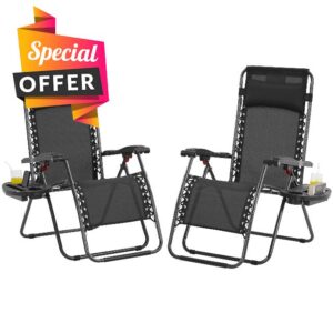 Yaheetech Zero Gravity Chairs Outdoor Adjustable Folding Sunloungers Lounge Recliners w/Pillows