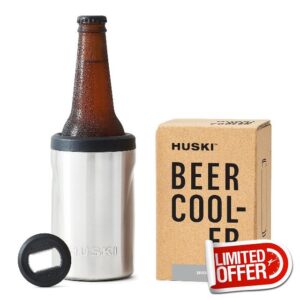 Huski Beer Cooler 2.0 | New | Premium Can and Bottle Holder | Triple Insulated Marine Grade Stainless Steel | Detachable 3-in-1 Opener | Works as a Tumbler | Best Gifts for Beer Lovers (Stainless)