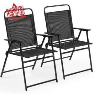 Yaheetech Outdoor Foldable Dining Chairs Patio Texteline Chairs All-weather Breathable Lawn Chairs with Backrest